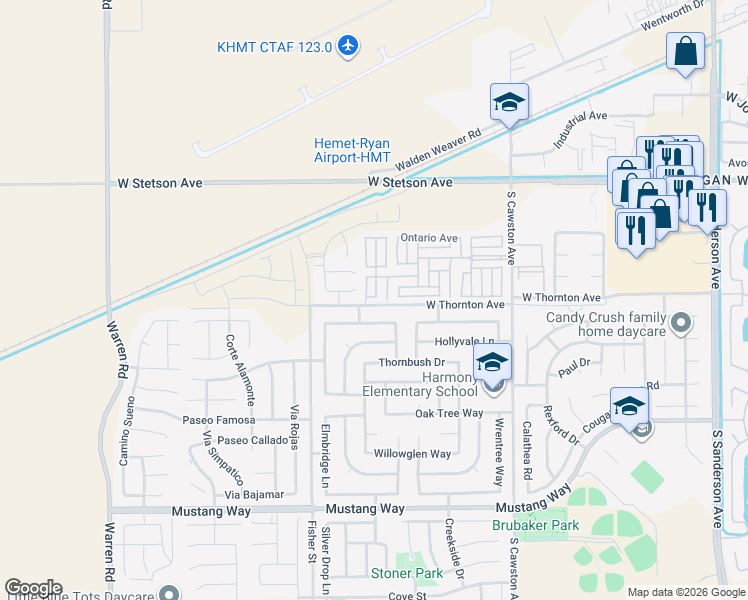 map of restaurants, bars, coffee shops, grocery stores, and more near 4690 Country Grove Way in Hemet