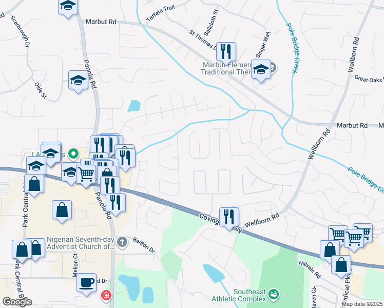 map of restaurants, bars, coffee shops, grocery stores, and more near 5439 Wellborn Creek Drive in Lithonia