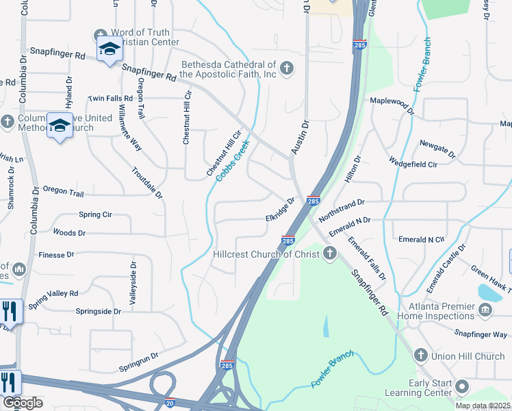 map of restaurants, bars, coffee shops, grocery stores, and more near 2126 Chevy Chase Lane in Decatur