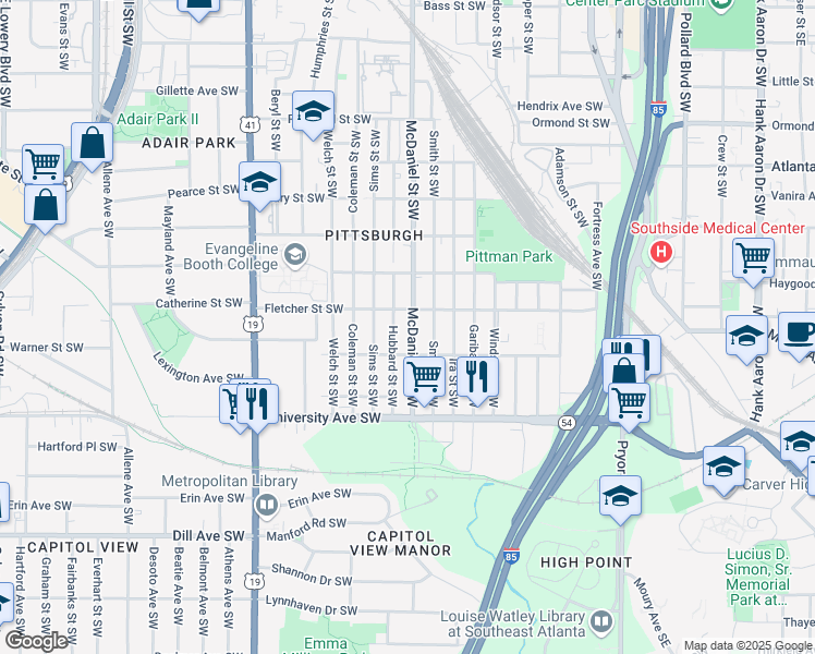map of restaurants, bars, coffee shops, grocery stores, and more near 1095 McDaniel Street Southwest in Atlanta