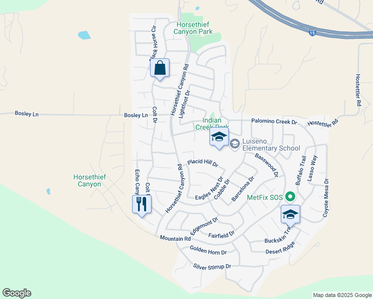 map of restaurants, bars, coffee shops, grocery stores, and more near 13241 Mountain View Court in Corona