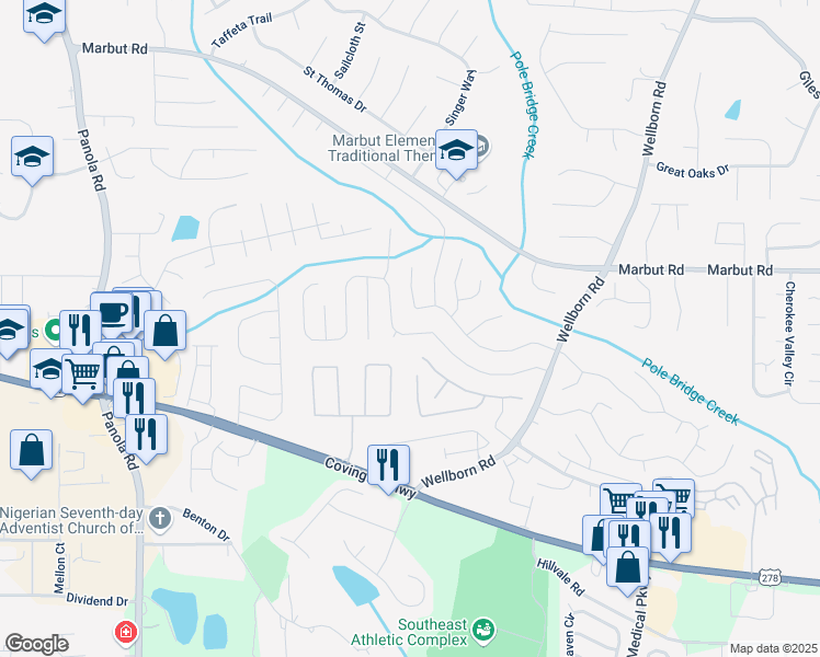 map of restaurants, bars, coffee shops, grocery stores, and more near 5654 Wind Gate Lane in Lithonia