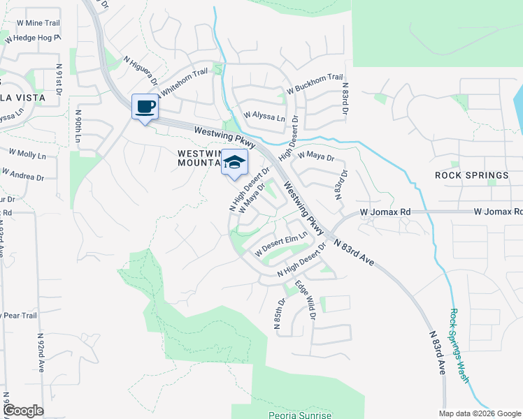 map of restaurants, bars, coffee shops, grocery stores, and more near 26829 North 85th Drive in Peoria