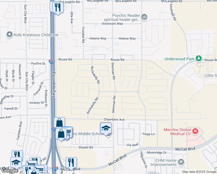 map of restaurants, bars, coffee shops, grocery stores, and more near Banjo Street in Menifee