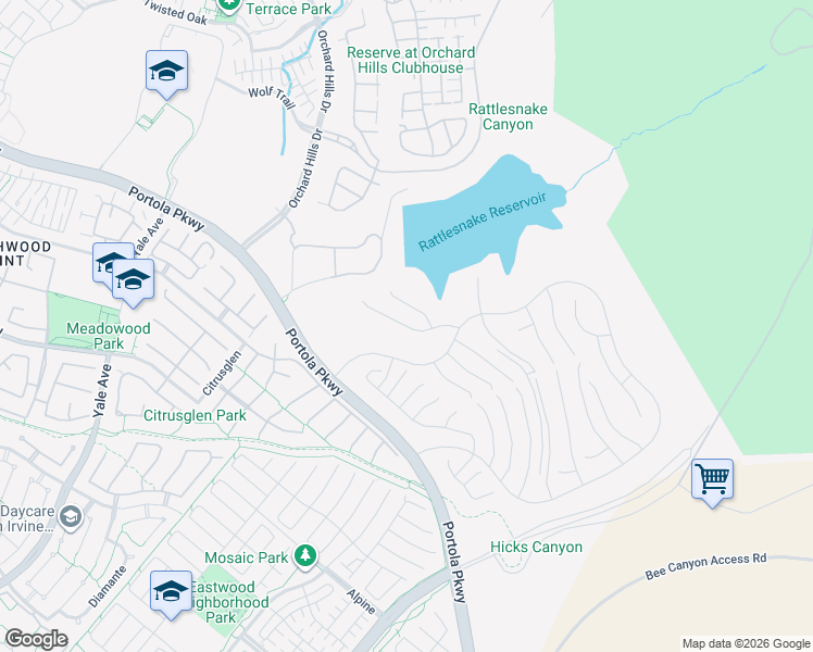 map of restaurants, bars, coffee shops, grocery stores, and more near Peninsula in Irvine