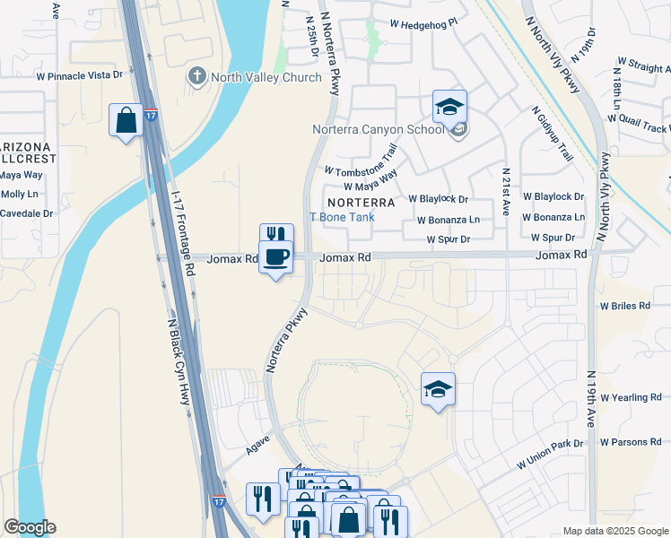 map of restaurants, bars, coffee shops, grocery stores, and more near North Norterra Parkway in Phoenix