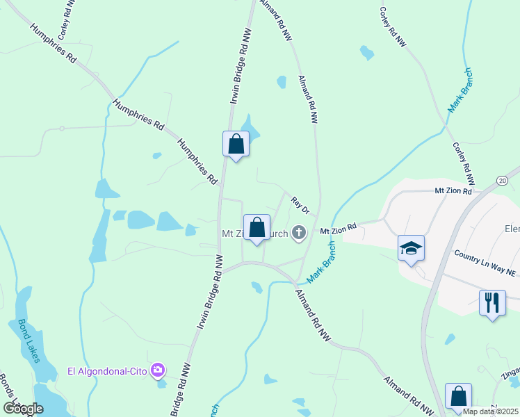 map of restaurants, bars, coffee shops, grocery stores, and more near 916 Vicky Court Northwest in Conyers