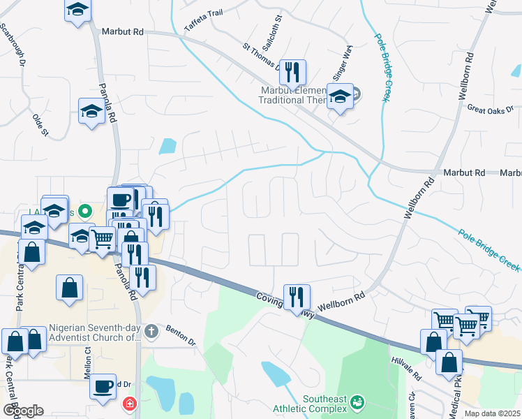 map of restaurants, bars, coffee shops, grocery stores, and more near 5477 Wellborn Creek Drive in Lithonia