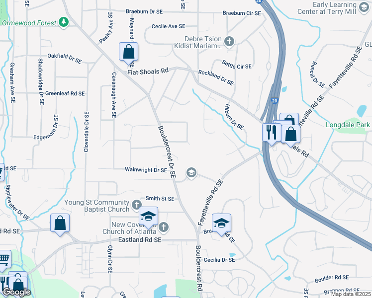 map of restaurants, bars, coffee shops, grocery stores, and more near 1788 Piper Circle Southeast in Atlanta