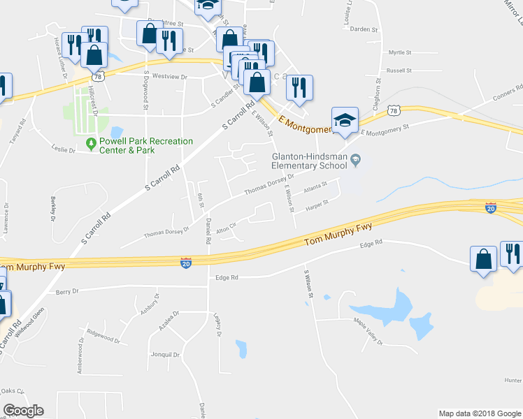 map of restaurants, bars, coffee shops, grocery stores, and more near 155 Alton Circle in Villa Rica