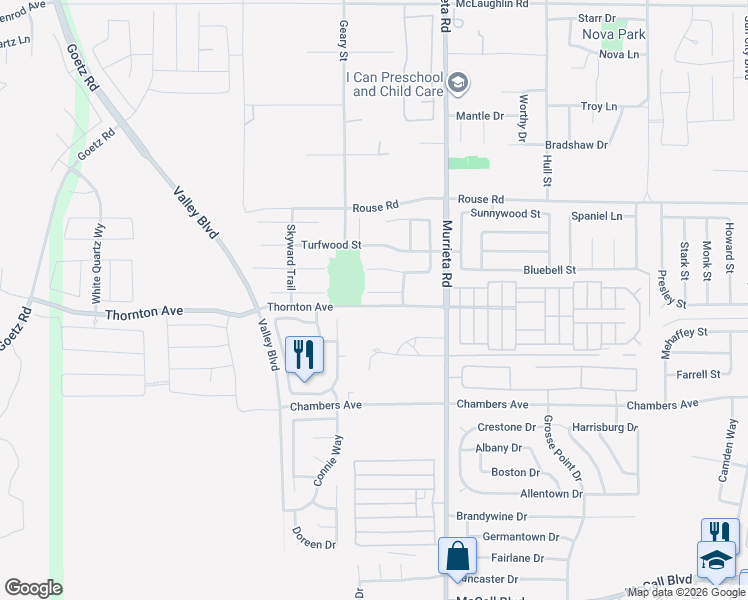 map of restaurants, bars, coffee shops, grocery stores, and more near 25827 Balsam Fir Circle in Menifee