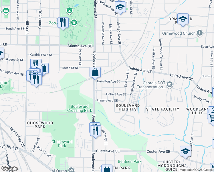map of restaurants, bars, coffee shops, grocery stores, and more near 670 Hobart Avenue Southeast in Atlanta