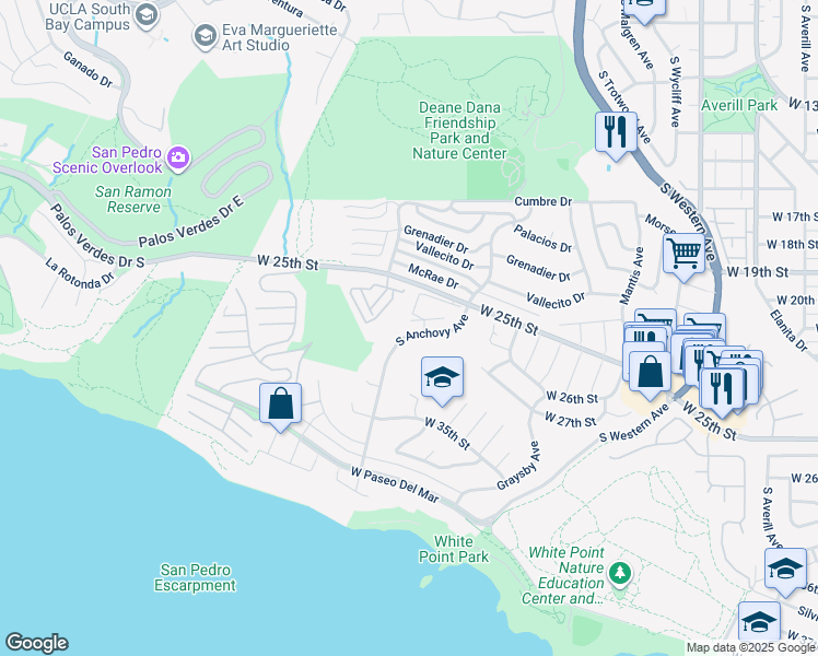 map of restaurants, bars, coffee shops, grocery stores, and more near 2817 South Anchovy Avenue in Los Angeles