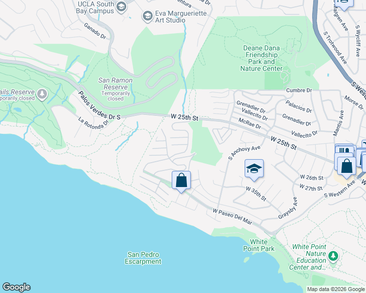 map of restaurants, bars, coffee shops, grocery stores, and more near 2275 West 25th Street in Los Angeles