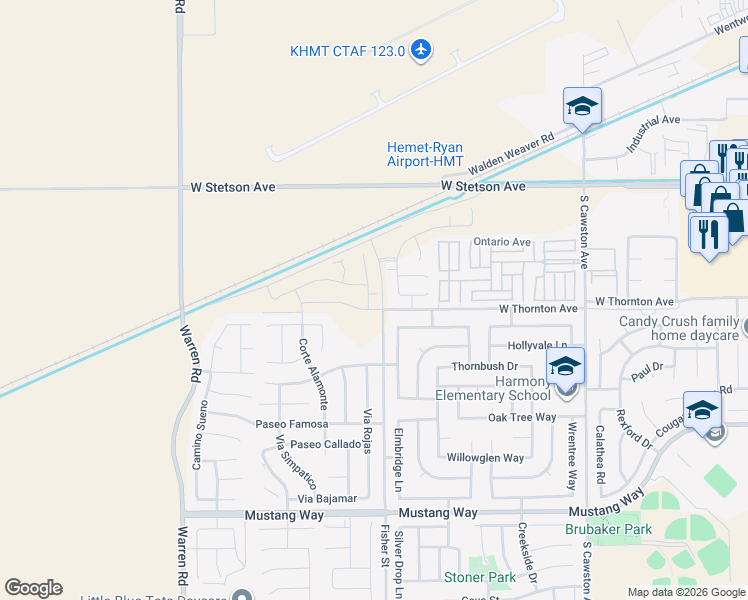 map of restaurants, bars, coffee shops, grocery stores, and more near 1312 La Quinta Avenue in Hemet