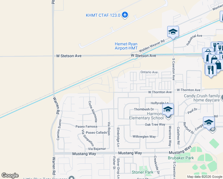 map of restaurants, bars, coffee shops, grocery stores, and more near 1312 La Quinta Avenue in Hemet