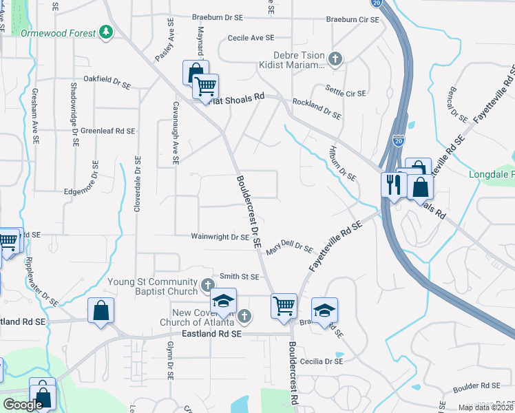 map of restaurants, bars, coffee shops, grocery stores, and more near 1793 Piper Circle Southeast in Atlanta