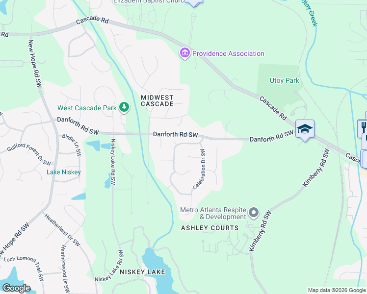 map of restaurants, bars, coffee shops, grocery stores, and more near 1010 Reunion Place Southwest in Atlanta