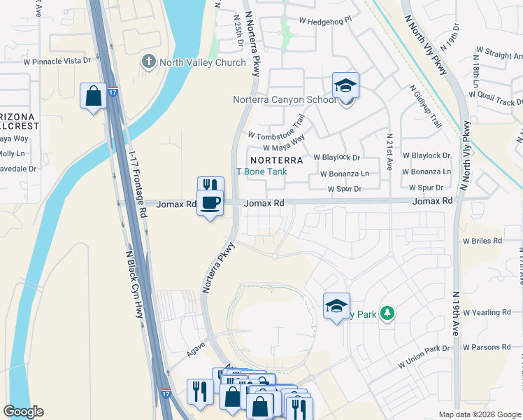 map of restaurants, bars, coffee shops, grocery stores, and more near 2417 West Spur Drive in Phoenix