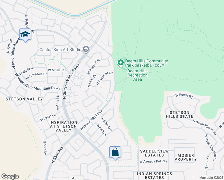 map of restaurants, bars, coffee shops, grocery stores, and more near 26621 North 51st Drive in Phoenix