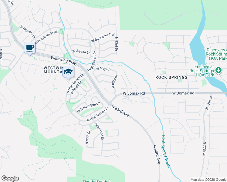 map of restaurants, bars, coffee shops, grocery stores, and more near 26661 North 83rd Drive in Peoria