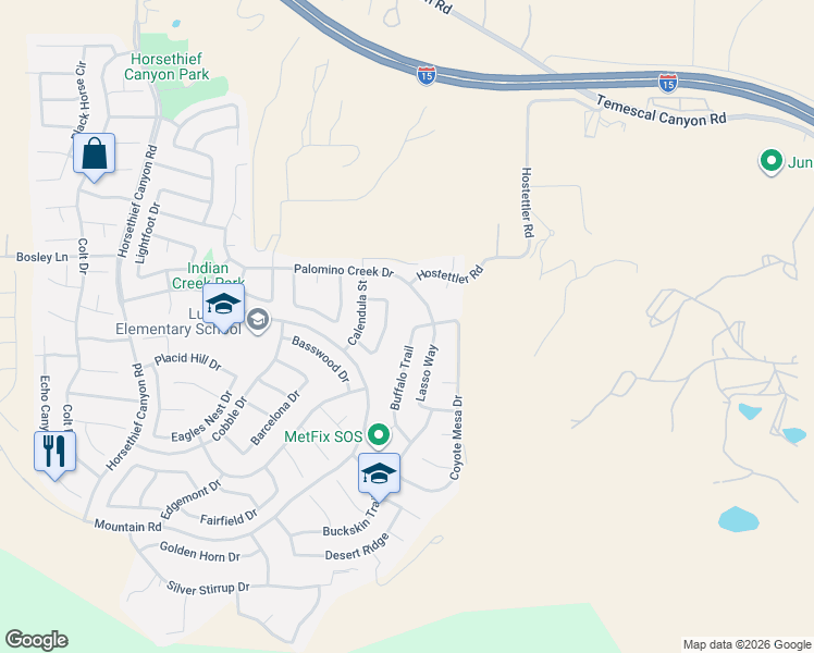 map of restaurants, bars, coffee shops, grocery stores, and more near 13879 Palomino Creek Drive in Corona