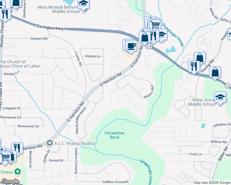map of restaurants, bars, coffee shops, grocery stores, and more near 4632 Redbranch Drive in Decatur