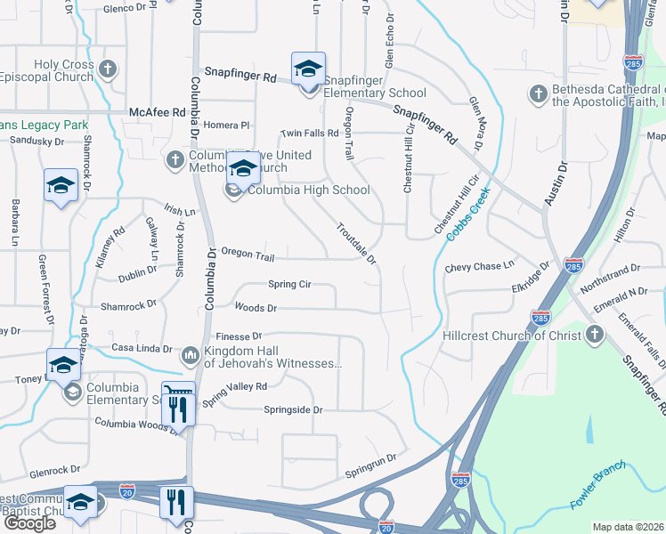 map of restaurants, bars, coffee shops, grocery stores, and more near 2169 Twin Falls Road in Decatur