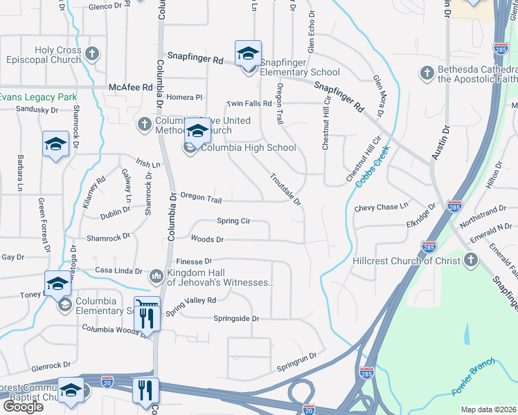 map of restaurants, bars, coffee shops, grocery stores, and more near 2169 Twin Falls Road in Decatur
