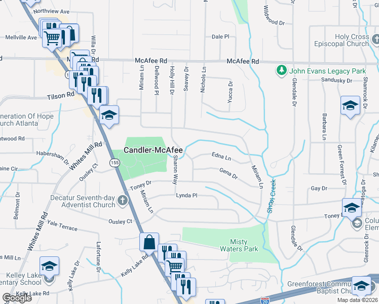 map of restaurants, bars, coffee shops, grocery stores, and more near 2271 Miriam Lane in Decatur