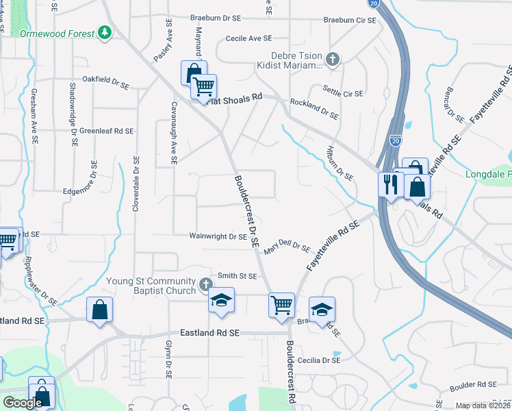 map of restaurants, bars, coffee shops, grocery stores, and more near 1793 Piper Circle Southeast in Atlanta
