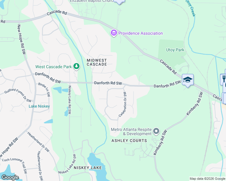 map of restaurants, bars, coffee shops, grocery stores, and more near 1010 Reunion Place Southwest in Atlanta