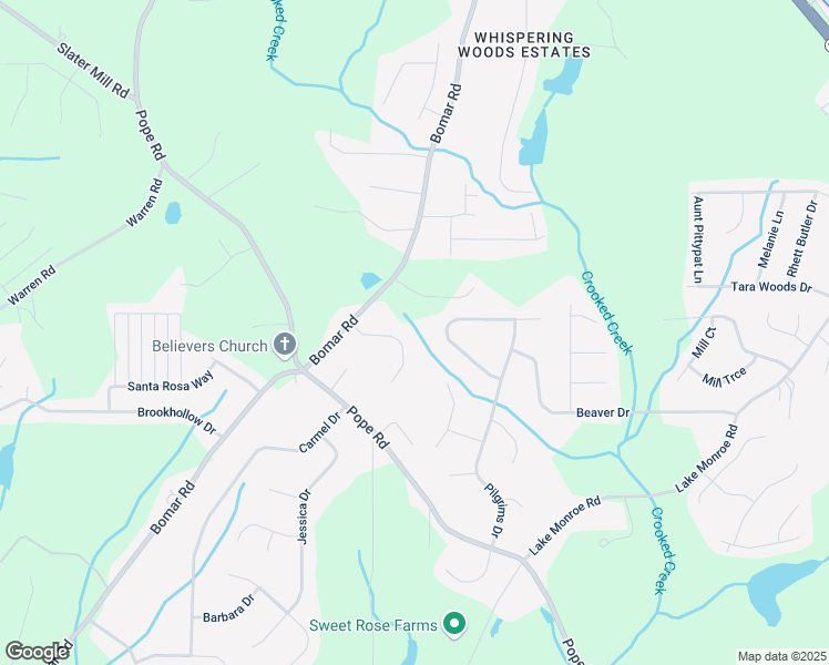 map of restaurants, bars, coffee shops, grocery stores, and more near 3520 Newberry Lane in Douglasville
