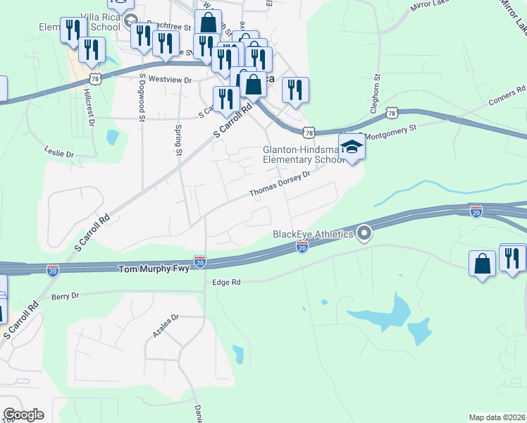 map of restaurants, bars, coffee shops, grocery stores, and more near 161 Alton Circle in Villa Rica