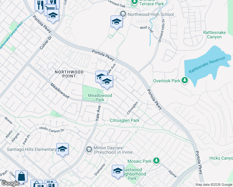 map of restaurants, bars, coffee shops, grocery stores, and more near 10 Plumeria in Irvine