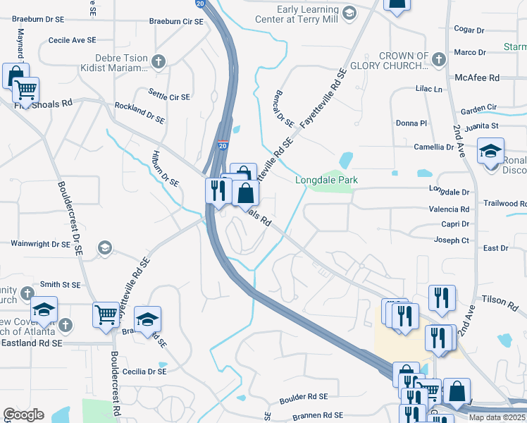 map of restaurants, bars, coffee shops, grocery stores, and more near 1008 Fayetteville Road Southeast in Atlanta