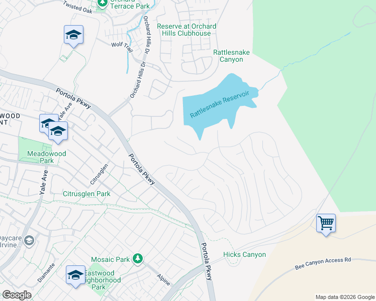 map of restaurants, bars, coffee shops, grocery stores, and more near Peninsula in Irvine