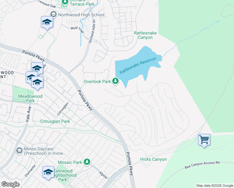 map of restaurants, bars, coffee shops, grocery stores, and more near Peninsula in Irvine