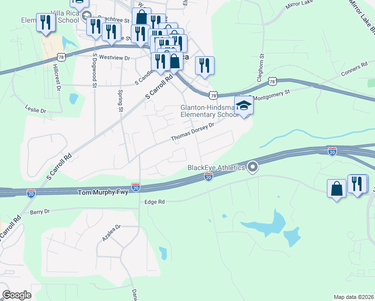map of restaurants, bars, coffee shops, grocery stores, and more near 184 Alton Circle in Villa Rica