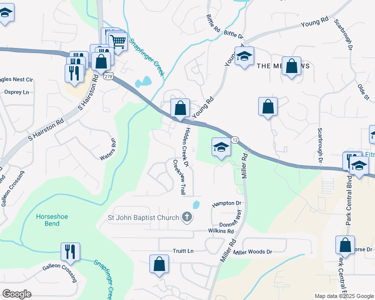 map of restaurants, bars, coffee shops, grocery stores, and more near 5649 Covington Highway in Decatur