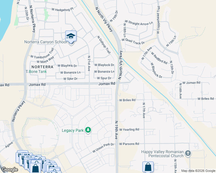 map of restaurants, bars, coffee shops, grocery stores, and more near 1925 West Spur Drive in Phoenix