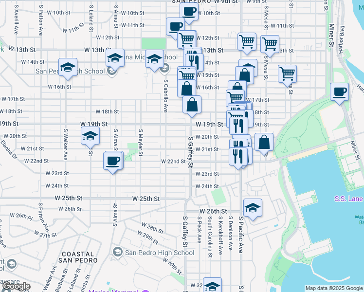 map of restaurants, bars, coffee shops, grocery stores, and more near 723 West 20th Street in Los Angeles