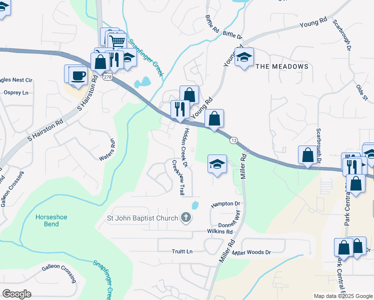 map of restaurants, bars, coffee shops, grocery stores, and more near 5649 Covington Highway in Decatur