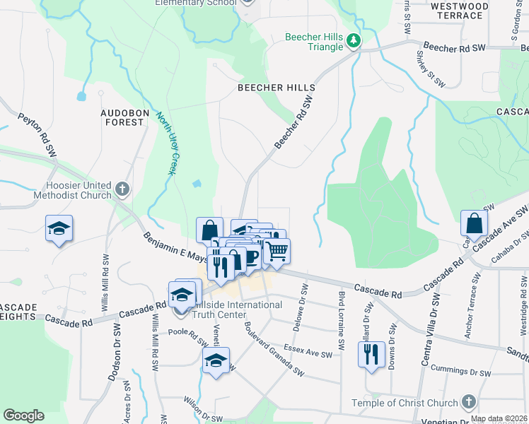 map of restaurants, bars, coffee shops, grocery stores, and more near 2175 Worthem Avenue Southwest in Atlanta