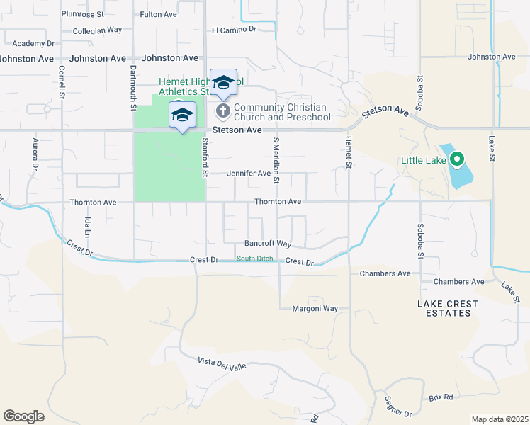 map of restaurants, bars, coffee shops, grocery stores, and more near 41940 Stonecliff Way in Hemet