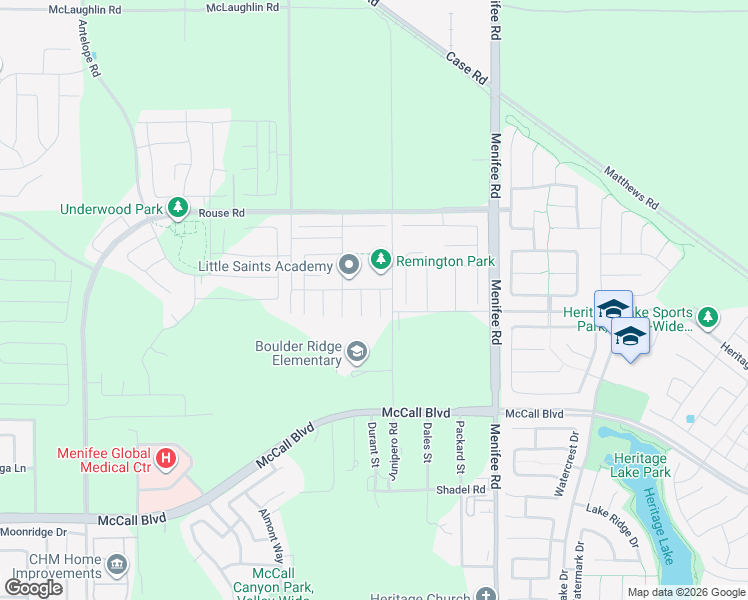 map of restaurants, bars, coffee shops, grocery stores, and more near West Heritage Lake Drive in Menifee