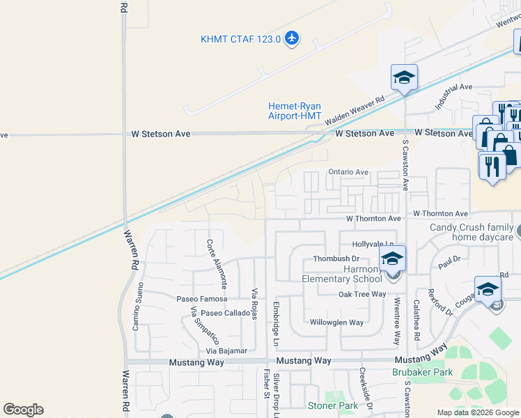 map of restaurants, bars, coffee shops, grocery stores, and more near 1304 La Quinta Avenue in Hemet