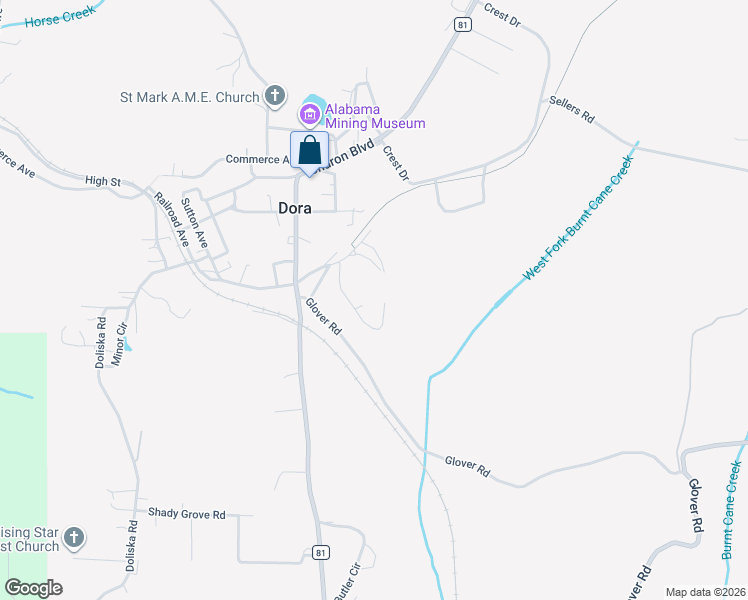 map of restaurants, bars, coffee shops, grocery stores, and more near 150 Austin Circle Drive in Dora