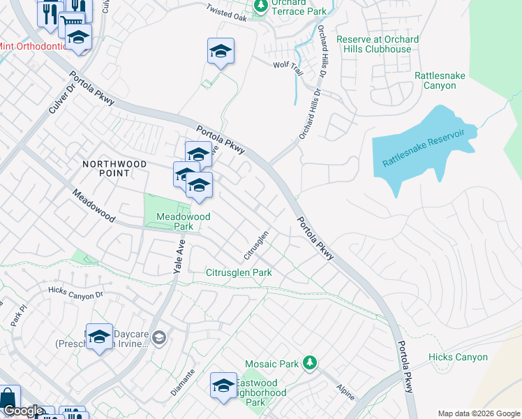 map of restaurants, bars, coffee shops, grocery stores, and more near 22 Middleton in Irvine