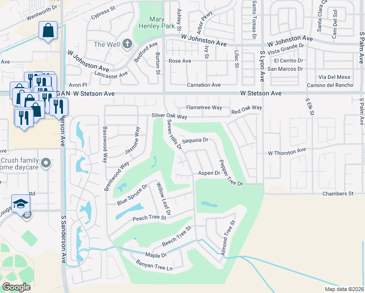 map of restaurants, bars, coffee shops, grocery stores, and more near 2391 Sequoia Drive in Hemet